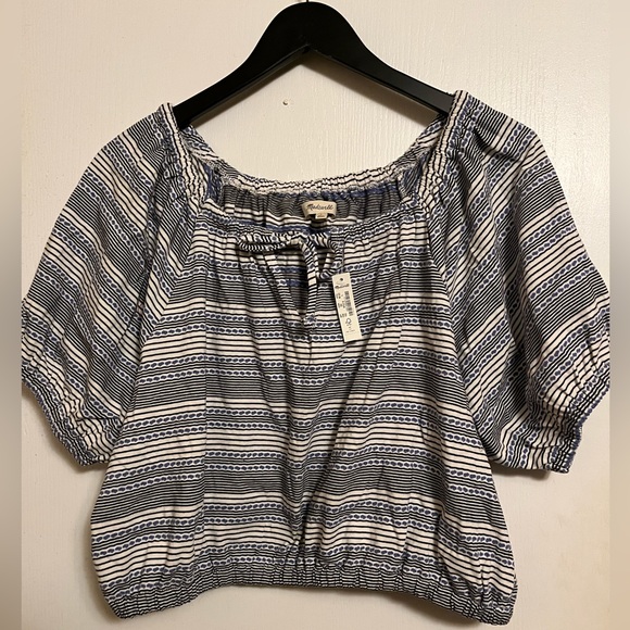 NWT Size XL Madewell Jacquard Keyhole Crop Top in Tranquil Ocean - Picture 6 of 11